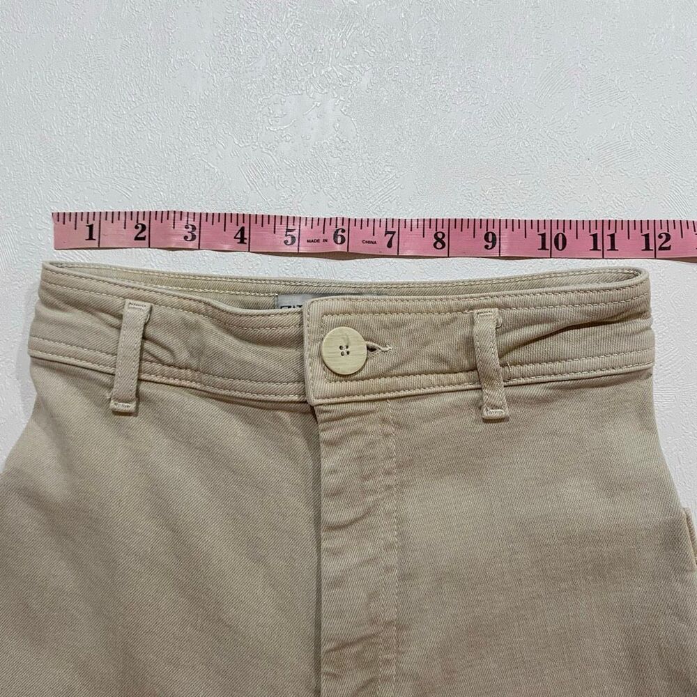 Zara Marine Straight Beige Wide Leg Jeans Frayed Hem US 0 - Picture 5 of 9
